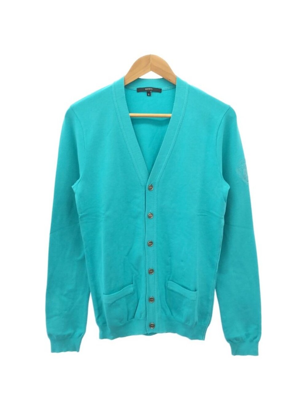 Gucci Blue Crest Logo Cotton Knit Car Diggan Sweater